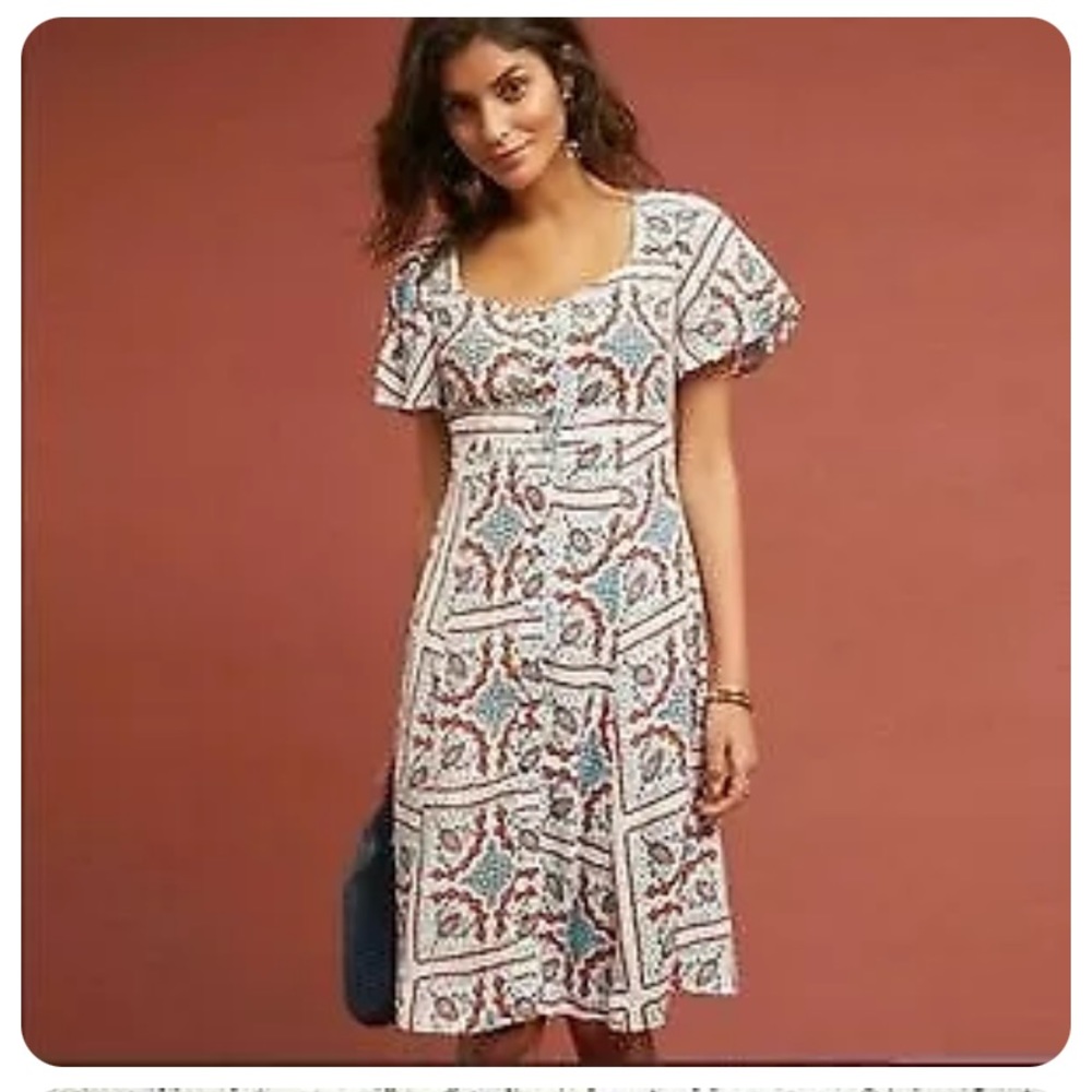 Maeve Anthropologie Praslin Printed viscose Button Dress 8